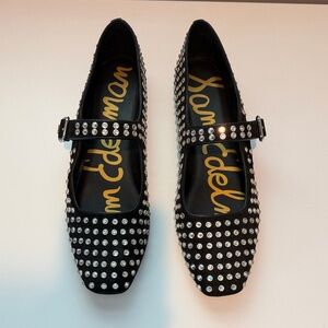 Sam Edelman Black Studded Mary Jane Flats with Rhinestone Detail